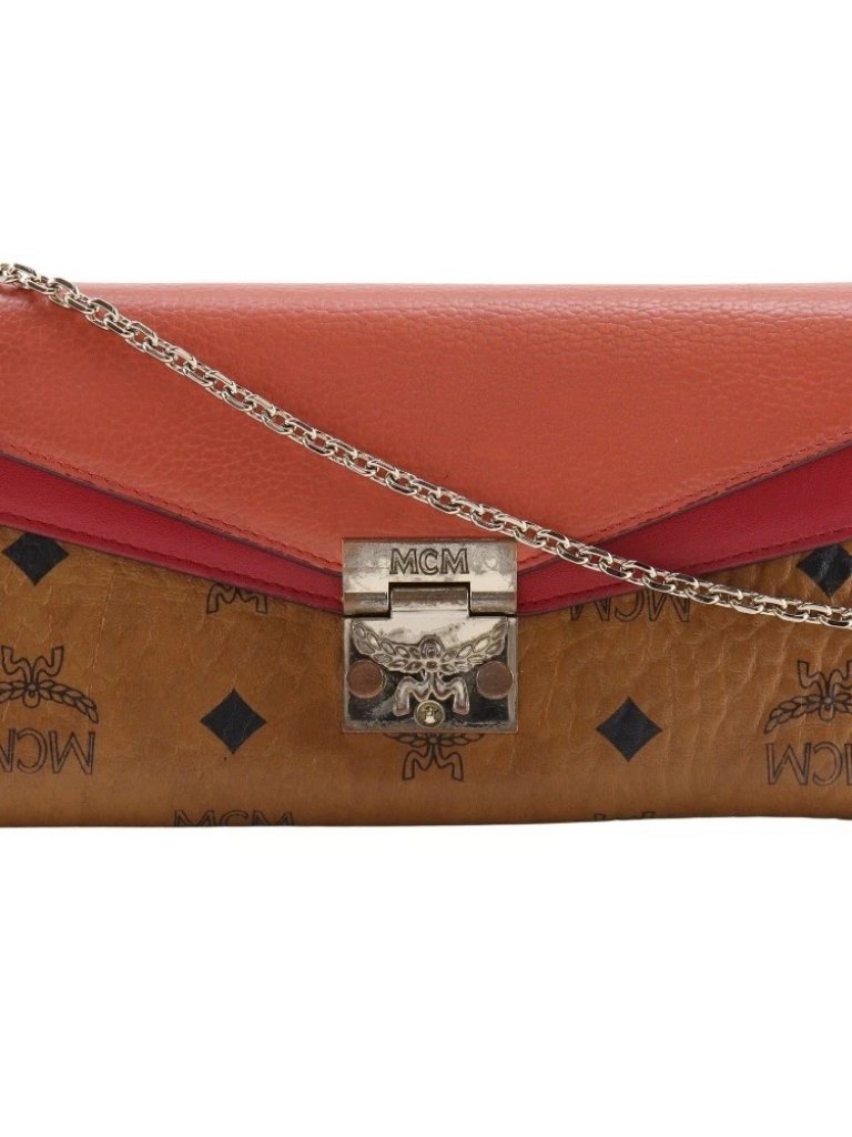 Mcm Patricia Chain Wallet Color Block Vicetos Brown / Pink Leather/Pvc Women